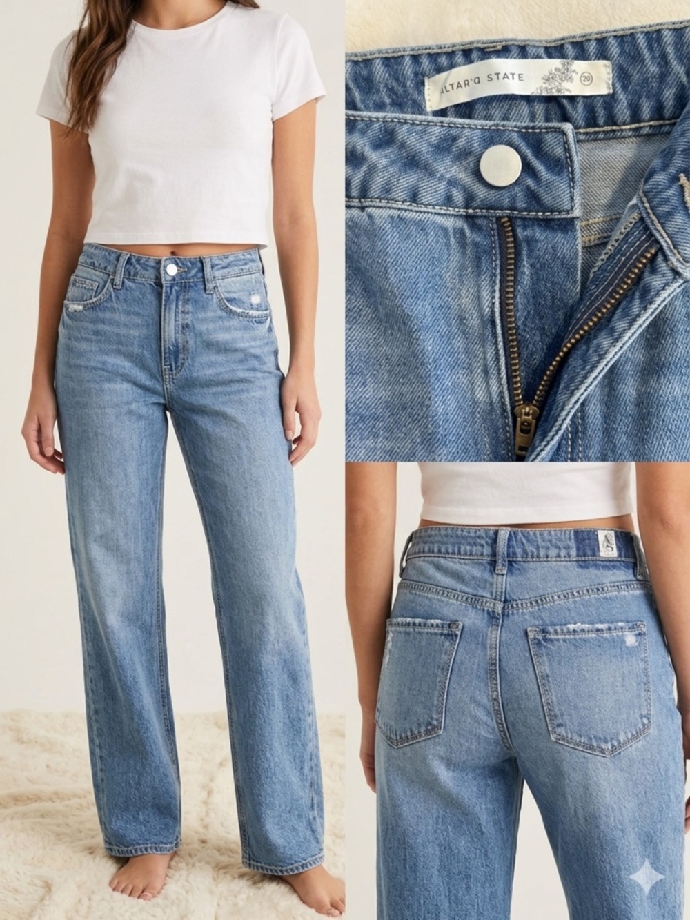 Altar'd State High Rise Wide Leg Distressed Jeans - Light Wash Size 29